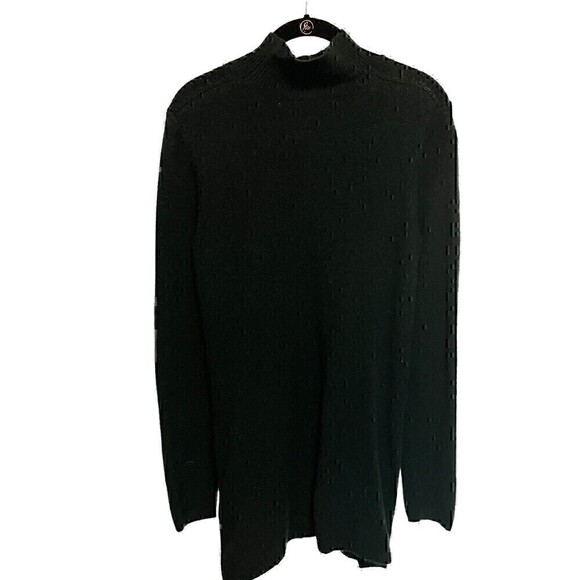 Max Studio Pullover, Long, Snap Sides, Hunter Green, Mock Neck, Nubby Knit, Sm - Picture 3 of 7